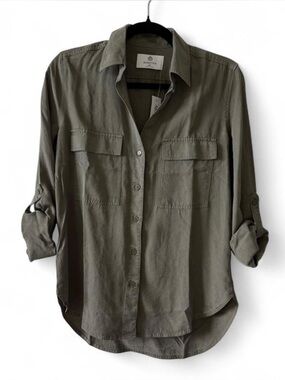 Aritzia Babaton Army Green Button Down Utility Shirt